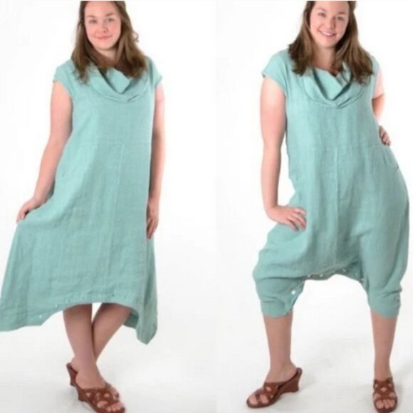 BRYN WALKER Atticus Linen Romper Dress Size XL Sea Glass ~ EUC - Picture 1 of 12